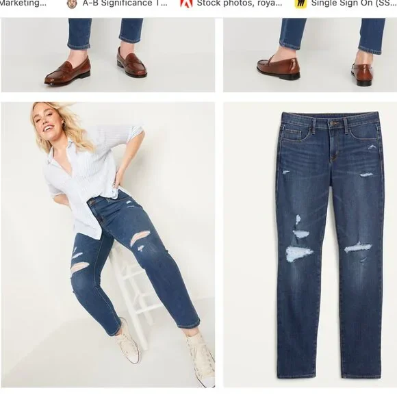 NEW Old Navy Power Slim Straight Zip Fly Mid-Dark Wash Distressed - 8S - Picture 1 of 15